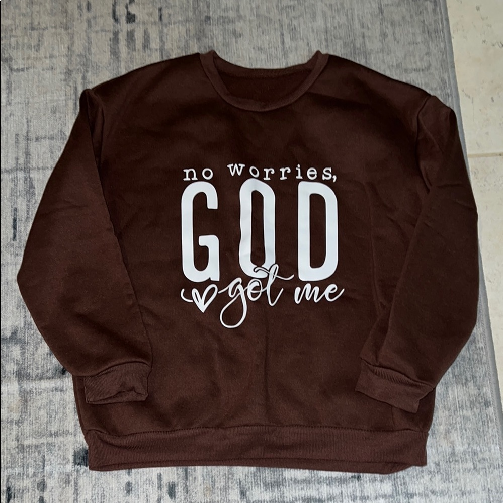 Brown Sweater with Inspirational Print - Picture 1 of 1